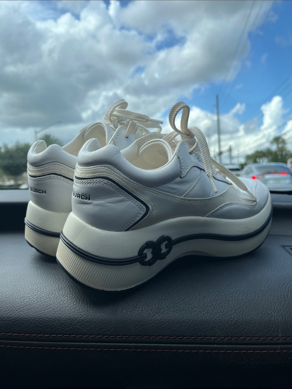 Tory Burch Cream and Navy Platform Leather Sneakers